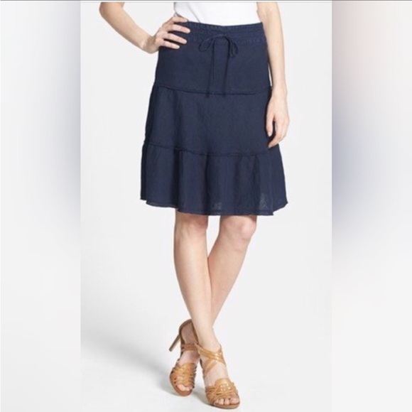 Allen Allen Dresses & Skirts - NEW Allen Allen Navy Blue Tiered Peasant 100% Linen Skirt Womens Size 1X